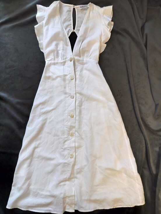 Charlie Holiday Dresses & Skirts - EUC Charlie Holiday White Linen Cotton Button Up Midi Dress Flutter Sleeves XS